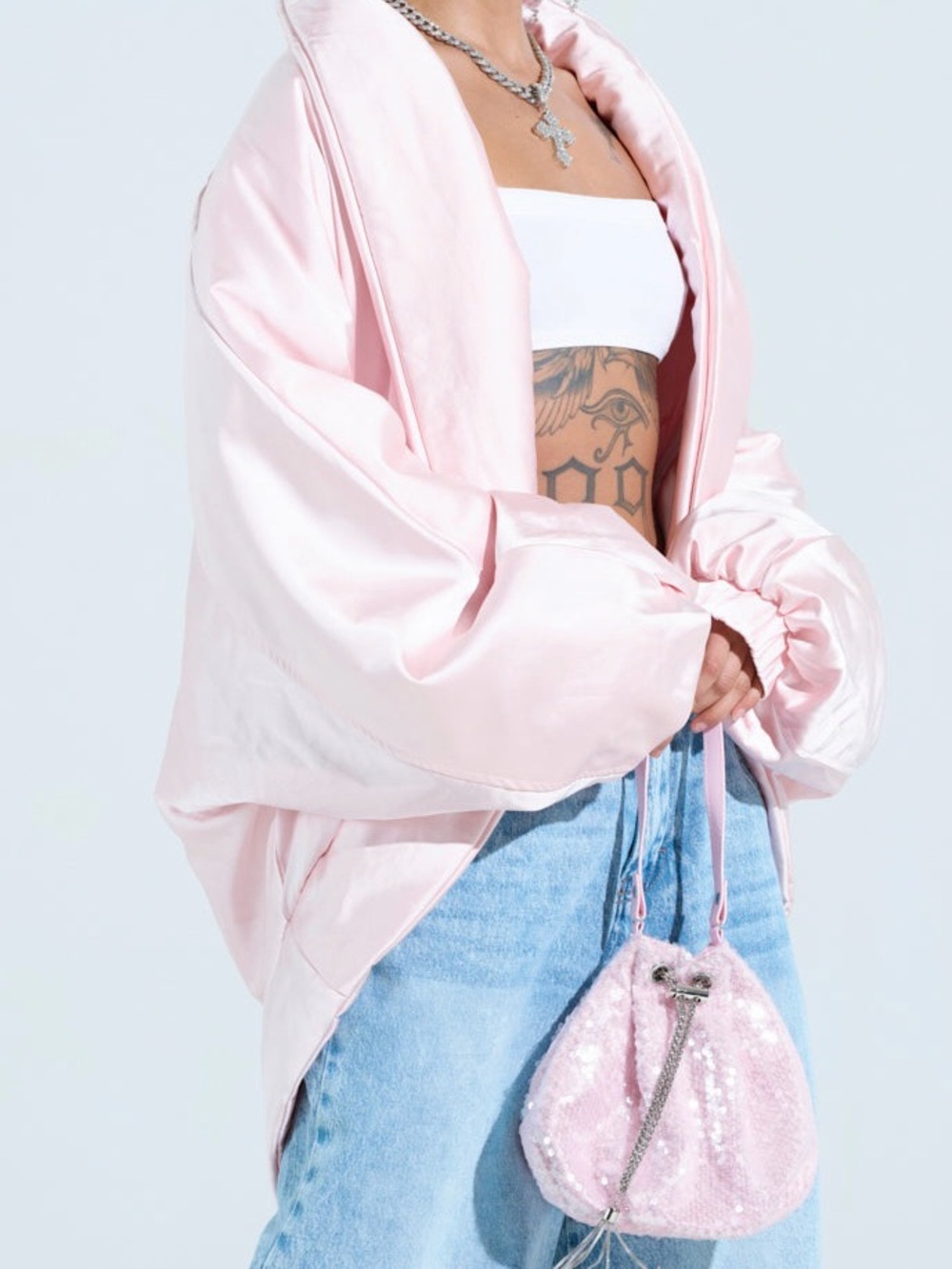 AKIRA Pink Satin Oversized Women's Jacket